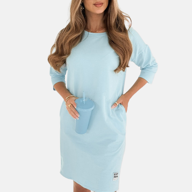 Avery | 3/4 Sleeve Round Neck Dress with Pockets