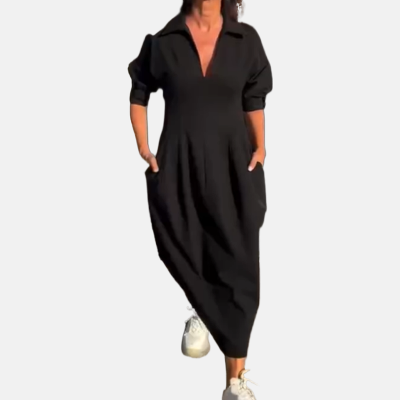 Eleanor | Timeless Midi Dress with High Waist and V-Neck