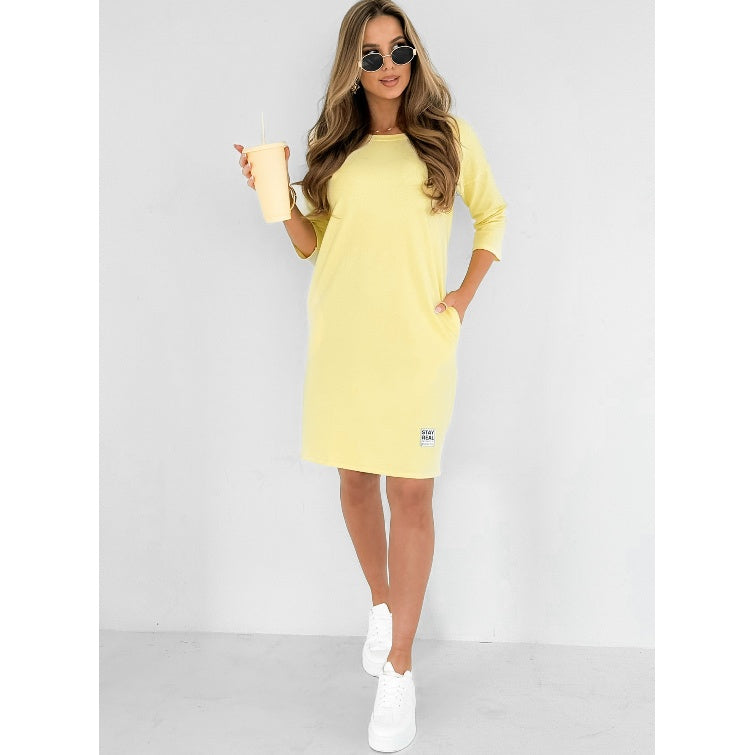 Avery | 3/4 Sleeve Round Neck Dress with Pockets